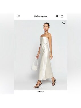 Reformation Satin Strapless Slip Dress in Ivory